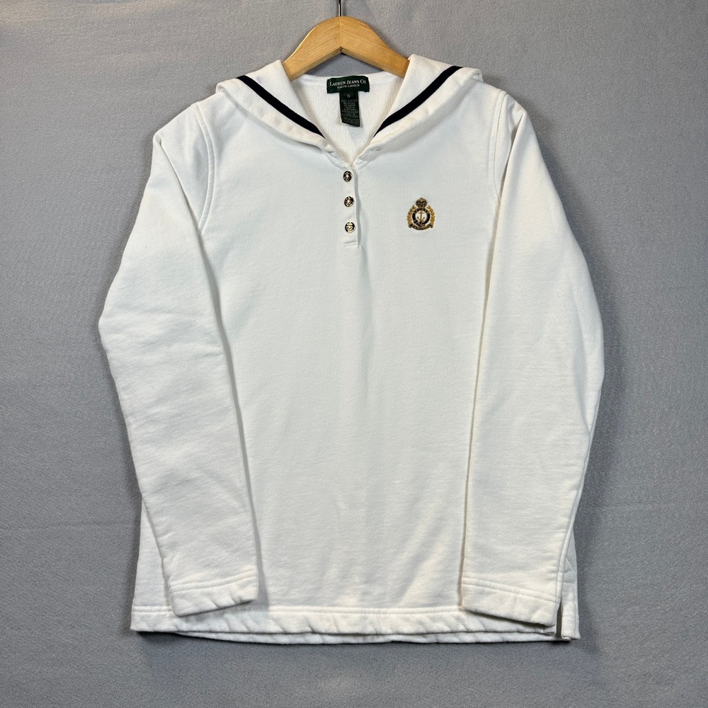Lauren Ralph Lauren White Sailor Hoodie with Navy Trim